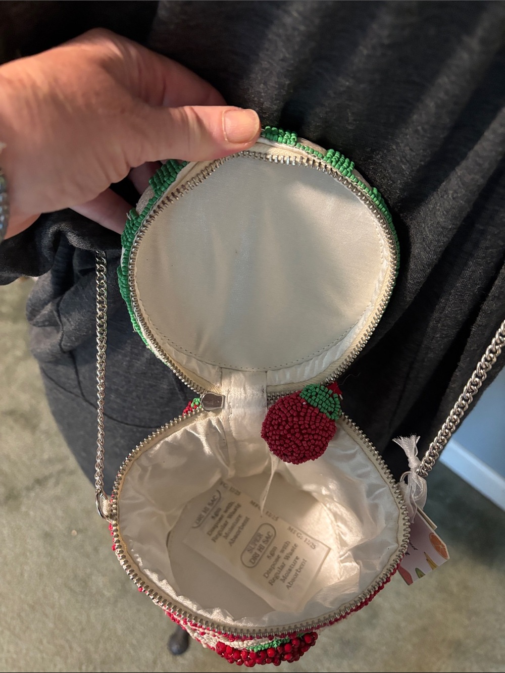 Made in India Hand-Beaded Raspberry Jam Red & Green CrossbodyBag - Picture 9 of 14